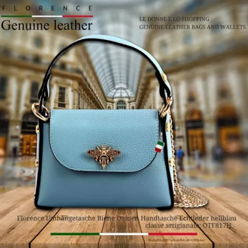 Florence Biene Damen Handtasche Echtleder hellblau OTF817H