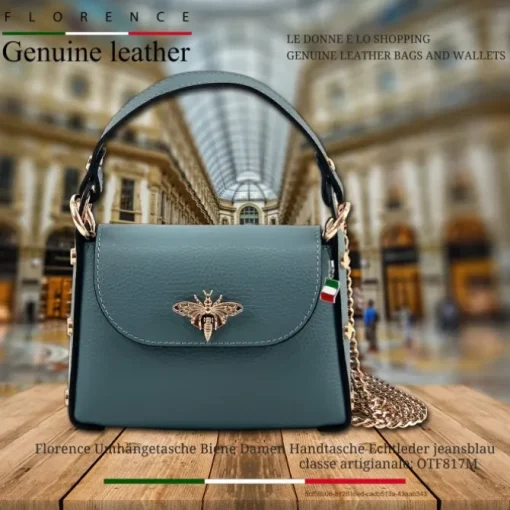 Florence Biene Damen Handtasche Echtleder jeansblau OTF817M