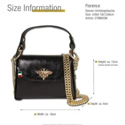 Florence Biene Damen Handtasche Echtleder metallic schwarz OTM805M
