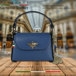 Florence Biene Damen Handtasche Echtleder jeansblau OTF817F