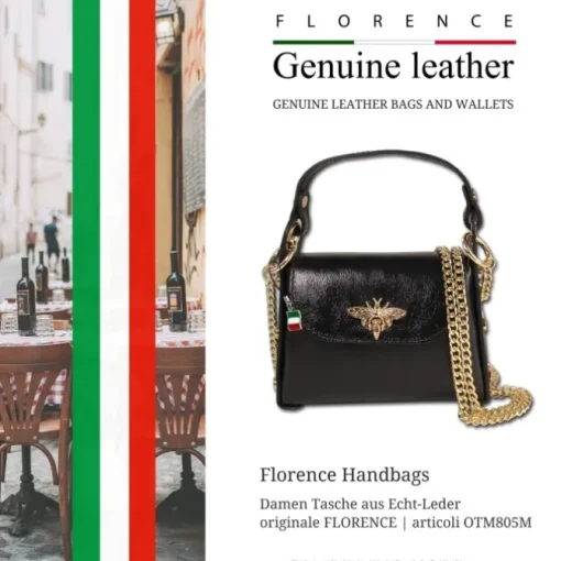Florence Biene Damen Handtasche Echtleder metallic schwarz OTM805M