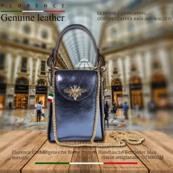 Florence Biene Damen Handtasche Echtleder blau metallic OTM802M