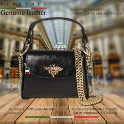 Florence Biene Damen Handtasche Echtleder metallic schwarz OTM805M