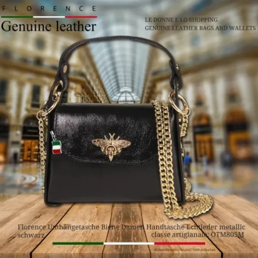 Florence Biene Damen Handtasche Echtleder metallic schwarz OTM805M