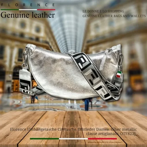 Florence Citytasche Echtleder Damen silber metallic OTF823J