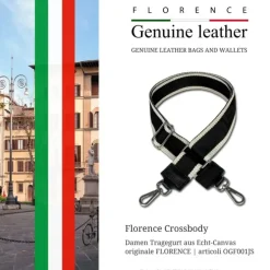 Florence Damen Boho-Gurt Canvas Leder schwarz beige OGF001JS