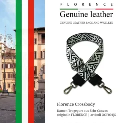 Florence Damen Boho-Gurt Canvas Leder schwarz weiß OGF004JS