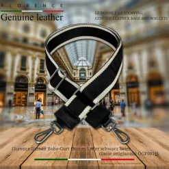 Florence Damen Boho-Gurt Canvas Leder schwarz beige OGF001JS