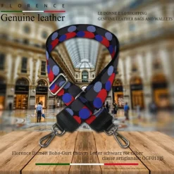 Florence Damen Boho-Gurt Canvas Leder schwarz rot silber OGF011JS