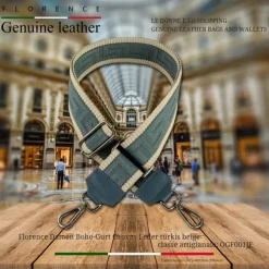 Florence Damen Boho-Gurt Canvas Leder türkis beige OGF001JF