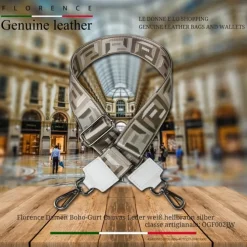 Florence Damen Boho-Gurt Canvas Leder weiß hellbraun silber OGF002JW