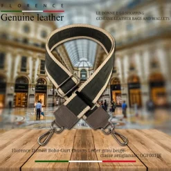 Florence Damen Boho-Gurt Canvas Leder grau beige OGF001JK