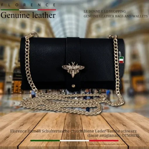 Florence Damen Clutch Biene Leder Tasche schwarz OTM803S