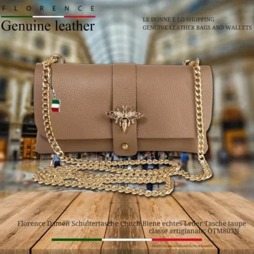 Florence Damen Clutch Biene echtes Leder Tasche taupe OTM803N