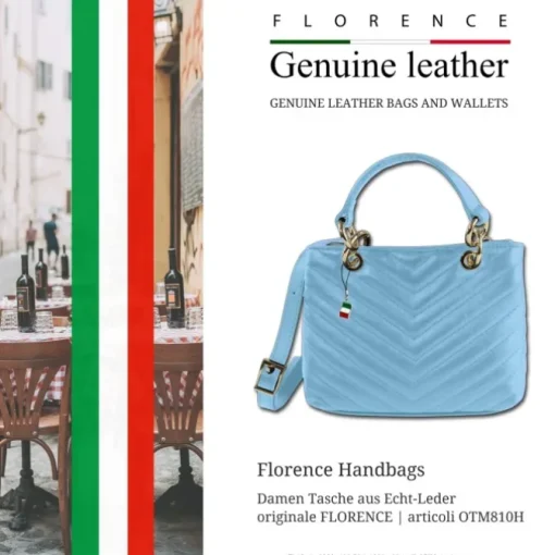 Florence Damen gesteppte Handtasche Echtleder hellblau OTM810H