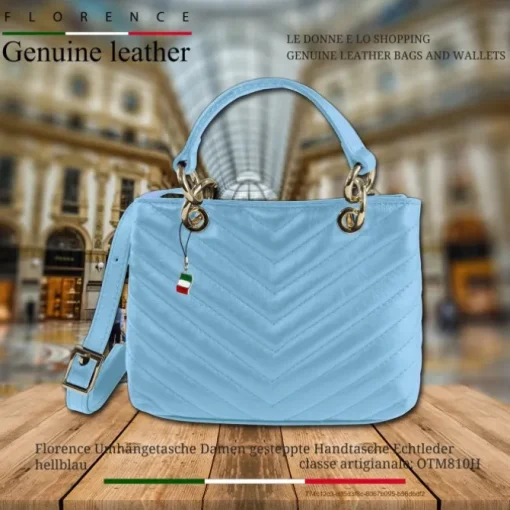Florence Damen gesteppte Handtasche Echtleder hellblau OTM810H