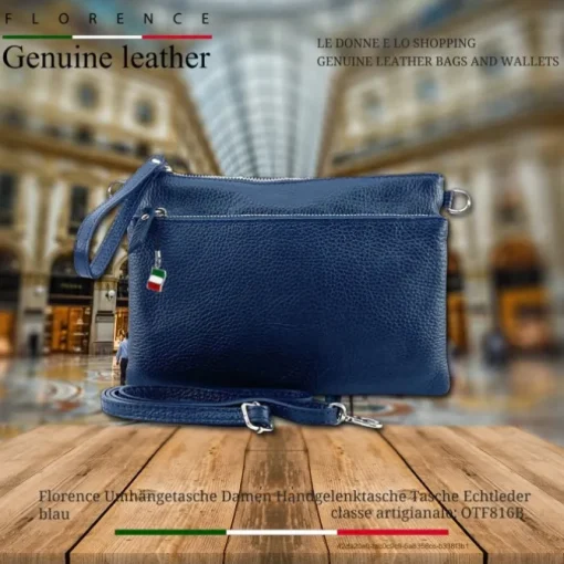 Florence Damen Handgelenktasche Tasche Echtleder blau OTF816B