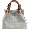 Florence Damen Handtasche Echtleder grau Flechtmuster OTF164K