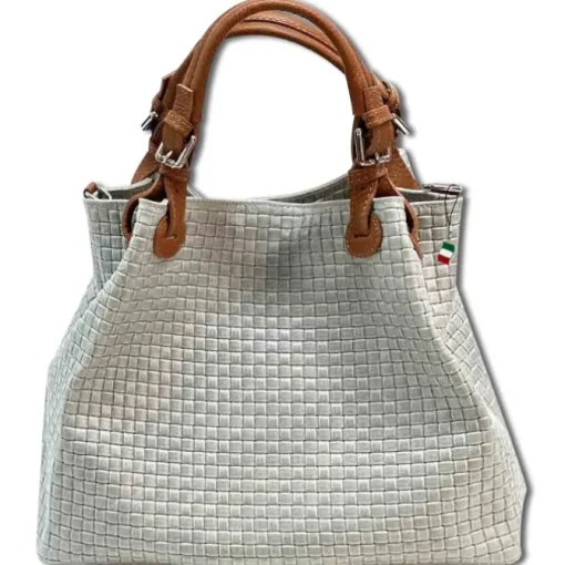 Florence Damen Handtasche Echtleder grau Flechtmuster OTF164K