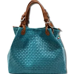 Florence Damen Handtasche Echtleder türkis Flechtmuster OTF164T