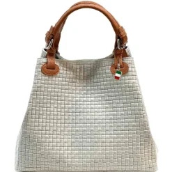 Florence Damen Handtasche Echtleder grau Flechtmuster OTF164K