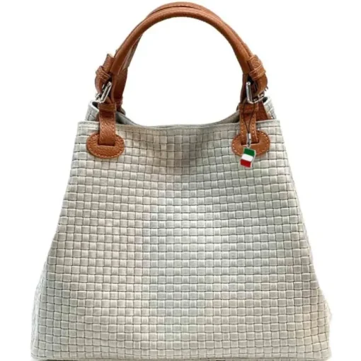 Florence Damen Handtasche Echtleder grau Flechtmuster OTF164K