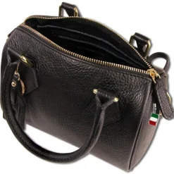 Florence Damen Handtasche Bowlingtasche Echtleder schwarz OTM807S