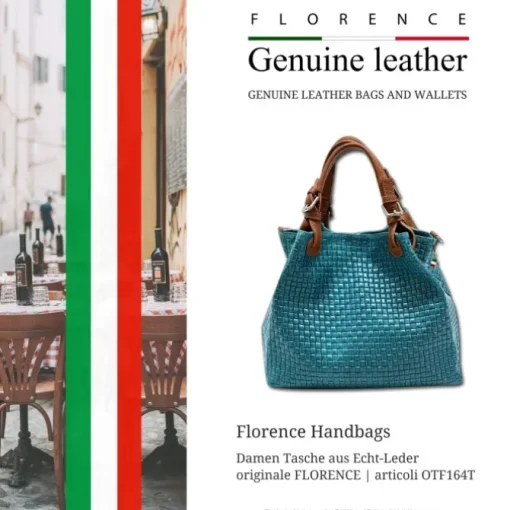 Florence Damen Handtasche Echtleder türkis Flechtmuster OTF164T