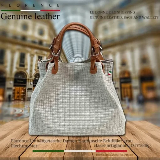 Florence Damen Handtasche Echtleder grau Flechtmuster OTF164K