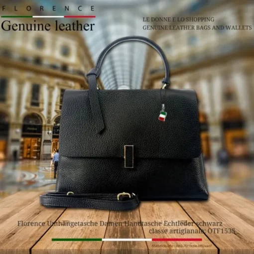 Florence Damen Handtasche Echtleder schwarz OTF153S