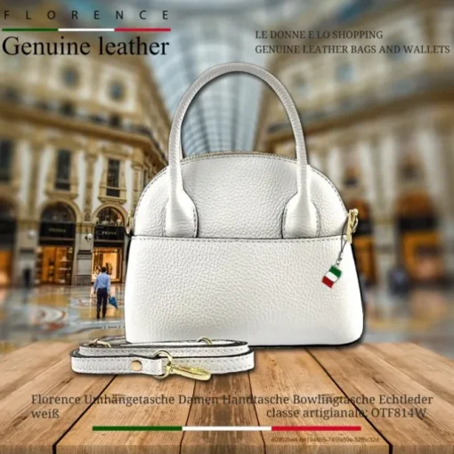 Florence Damen Handtasche Bowlingtasche Echtleder weiß OTF814W