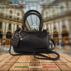 Florence Damen Handtasche Bowlingtasche Echtleder schwarz OTM807S
