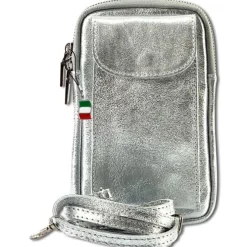 Florence Damen Mini-Handtasche echtes Leder Tasche silber metallic OTF827J