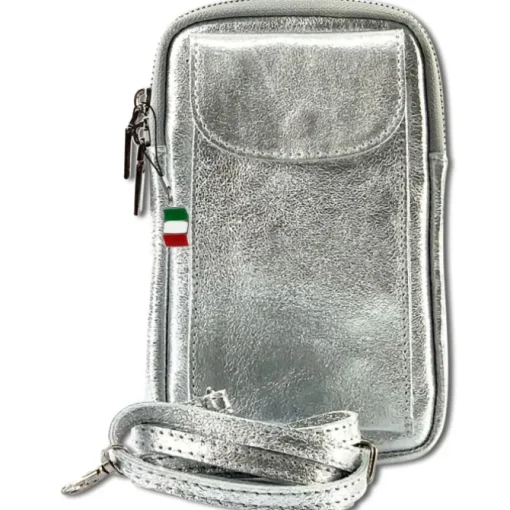 Florence Damen Mini-Handtasche echtes Leder Tasche silber metallic OTF827J