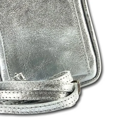 Florence Damen Mini-Handtasche echtes Leder Tasche silber metallic OTF827J
