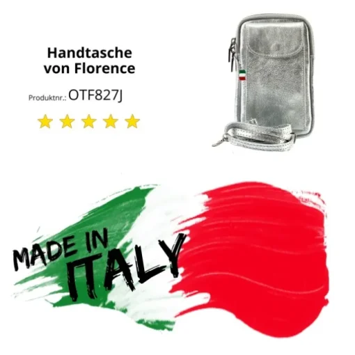 Florence Damen Mini-Handtasche echtes Leder Tasche silber metallic OTF827J