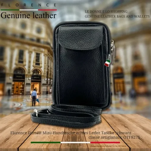 Florence Damen Mini-Handtasche echtes Leder Tasche schwarz OTF827S