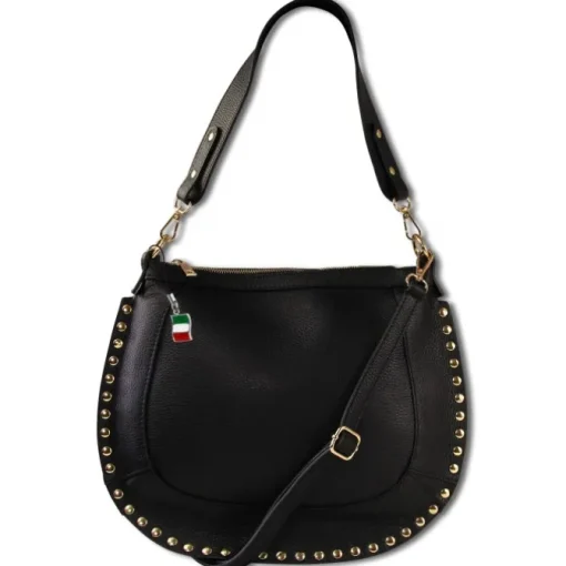 Florence Damen Satteltasche Nieten Echtleder schwarz OTM105S