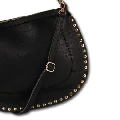 Florence Damen Satteltasche Nieten Echtleder schwarz OTM105S