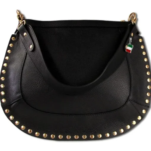 Florence Damen Satteltasche Nieten Echtleder schwarz OTM105S
