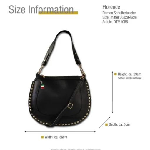 Florence Damen Satteltasche Nieten Echtleder schwarz OTM105S