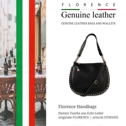 Florence Damen Satteltasche Nieten Echtleder schwarz OTM105S
