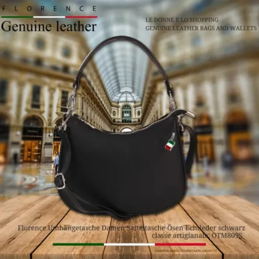 Florence Damen Satteltasche Ösen Echtleder schwarz OTM809S