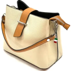 Florence Damen Schultertasche Leder Tasche beige, natur OTF168I1