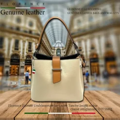 Florence Damen Schultertasche Leder Tasche beige, natur OTF168I1