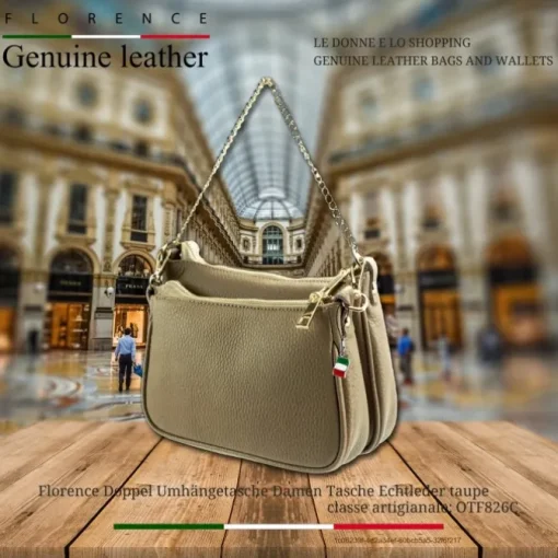 Florence Doppel Damen Tasche Echtleder taupe OTF826C