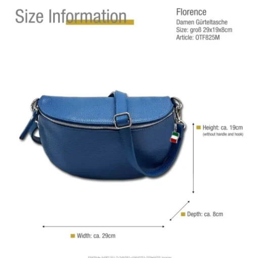 Florence Echtleder Bauchtasche groß Damen blau Jugend OTF825M
