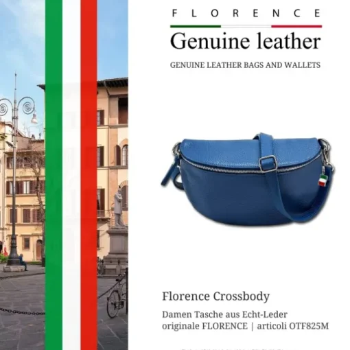 Florence Echtleder Bauchtasche groß Damen blau Jugend OTF825M