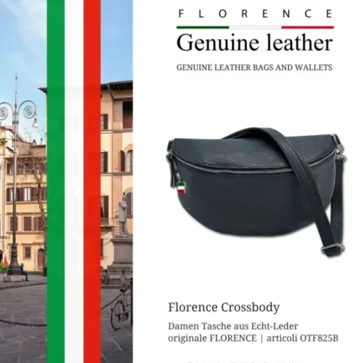 Florence Echtleder Bauchtasche groß Damen blau Jugend OTF825B