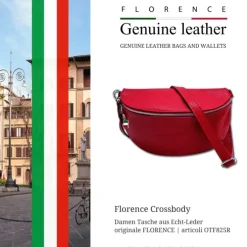 Florence Echtleder Bauchtasche groß Damen rot Jugend OTF825R